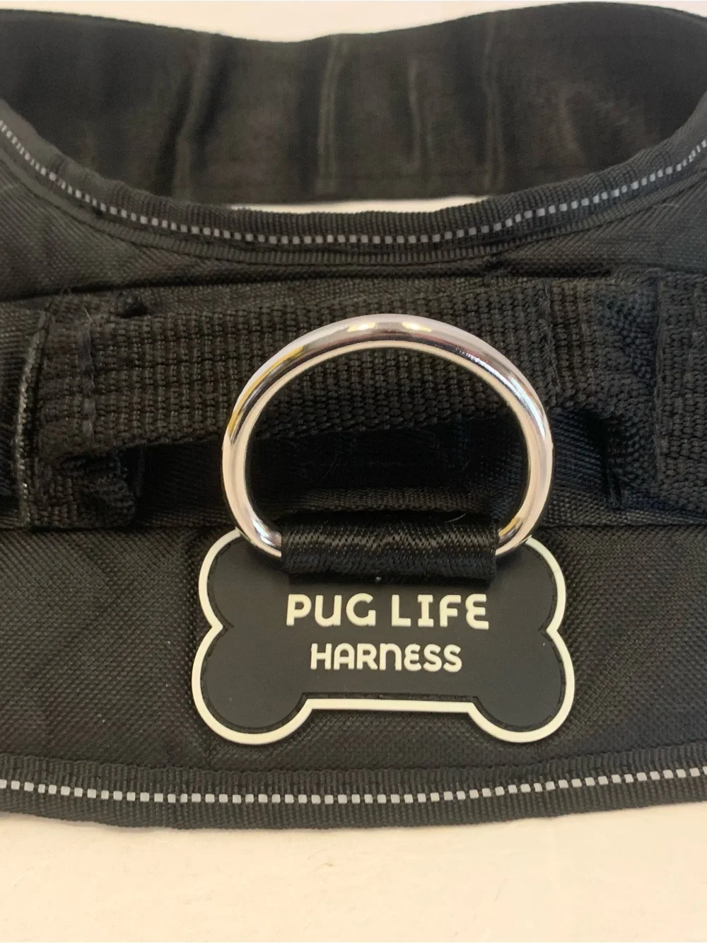PUG LIFE DOG CANINE HARNESS LARGE BLACK NYLON NO-PULL 3-POINT RINGS
